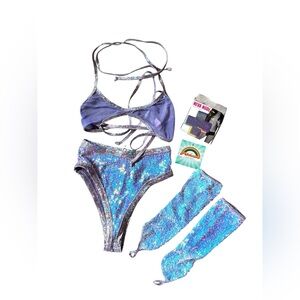 Dolls Kill Iridescent Blue Sequin Bikini Set